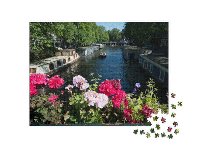 Puzzel 1000 stukjes „Zomer op de Brouwersgracht, Amsterdam, Nederland“