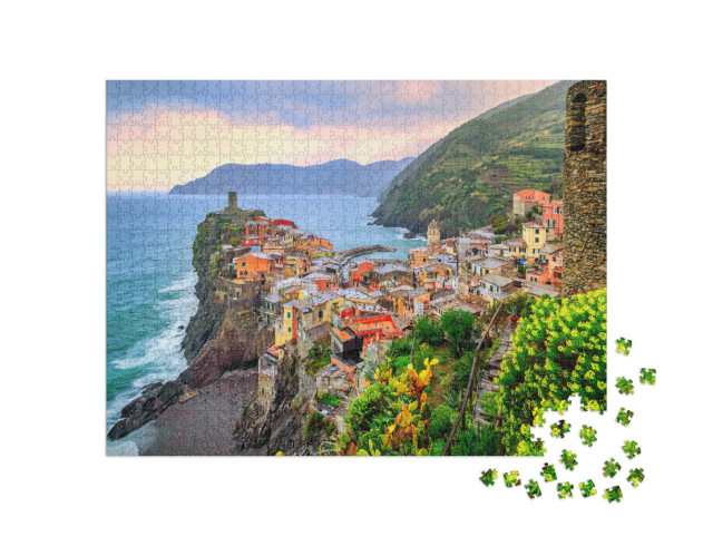 Puzzel 1000 stukjes „Cinque Terre bij zonsondergang, Vernazza, Ligurië, Italië“
