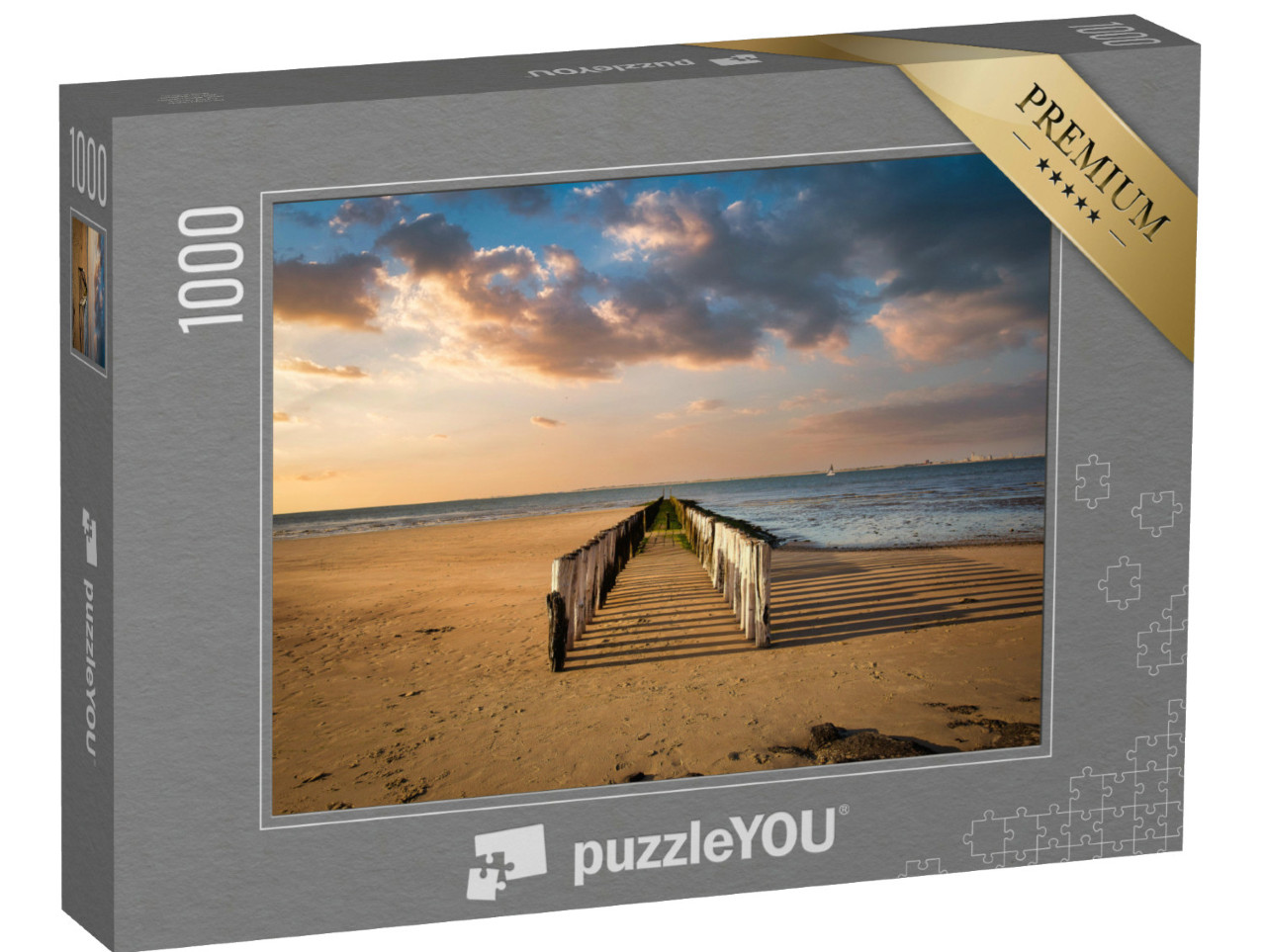 Puzzel 1000 stukjes „Het strand in het Nederlandse dorp Breskens op een warme zomerdag bij eb.“
