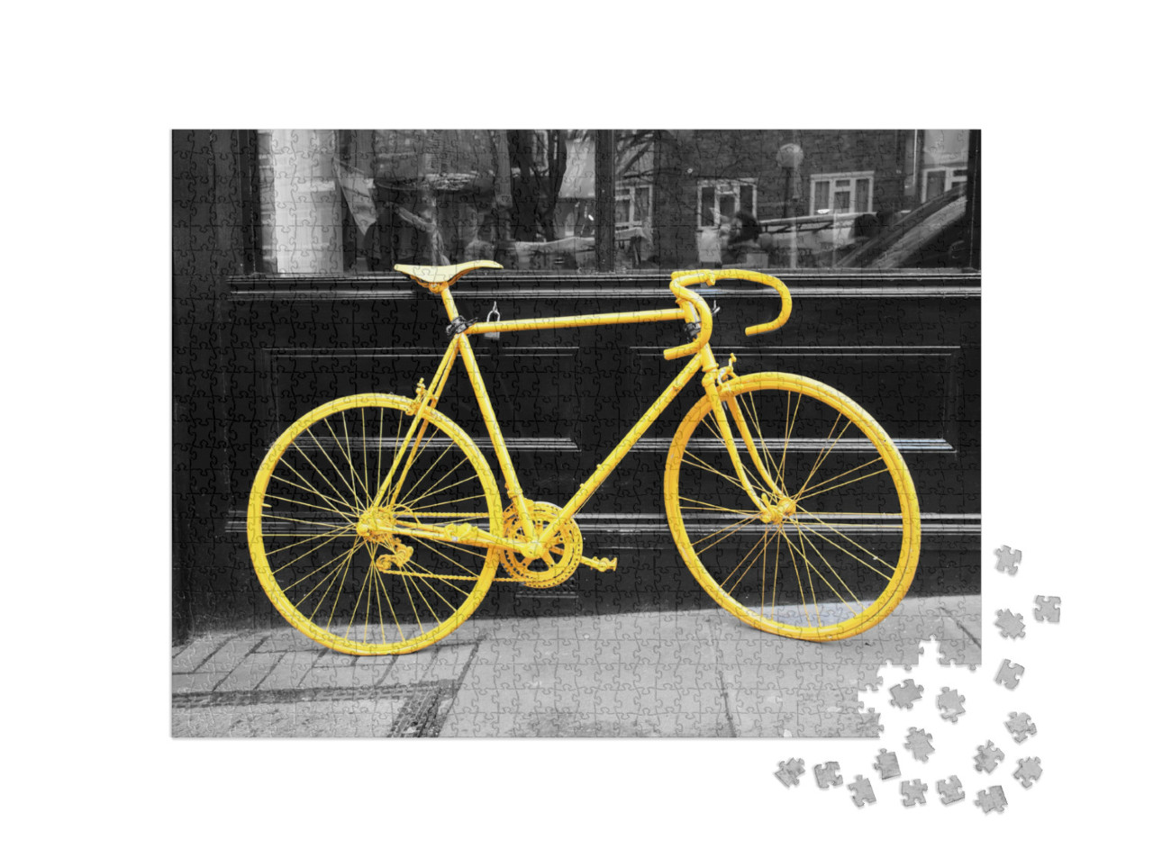 Puzzel 1000 stukjes „Zwart-wit impressie met gele fiets“