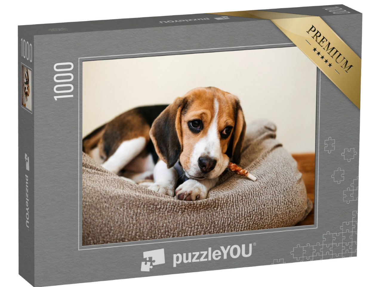 Puzzel 1000 stukjes „Een beagle met een traktatie“