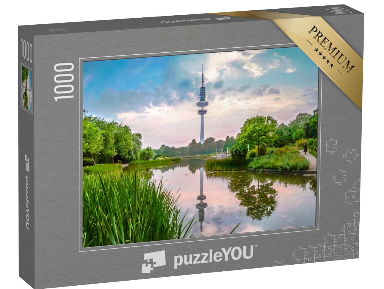 Puzzel 1000 stukjes „Planten um Blomen Park met de Heinrich Hertz toren, Hamburg“
