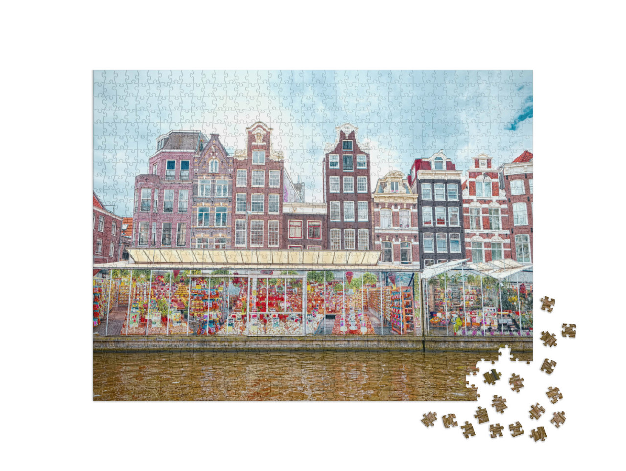 Puzzel 1000 stukjes „Bloemenmarkt in Amsterdam“