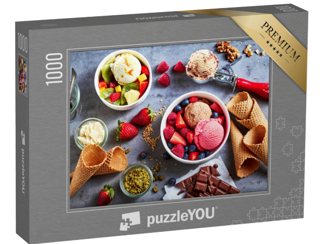 Puzzel 1000 stukjes „Kleurrijke bolletjes ijs en vers fruit“