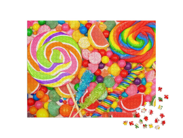 Puzzel 1000 stukjes „Diverse snoepjes, met lolly's, kauwgomballen en geleisnoepjes“