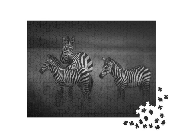 Puzzel 1000 stukjes „Zebramoeder met twee jongen, Tanzania“