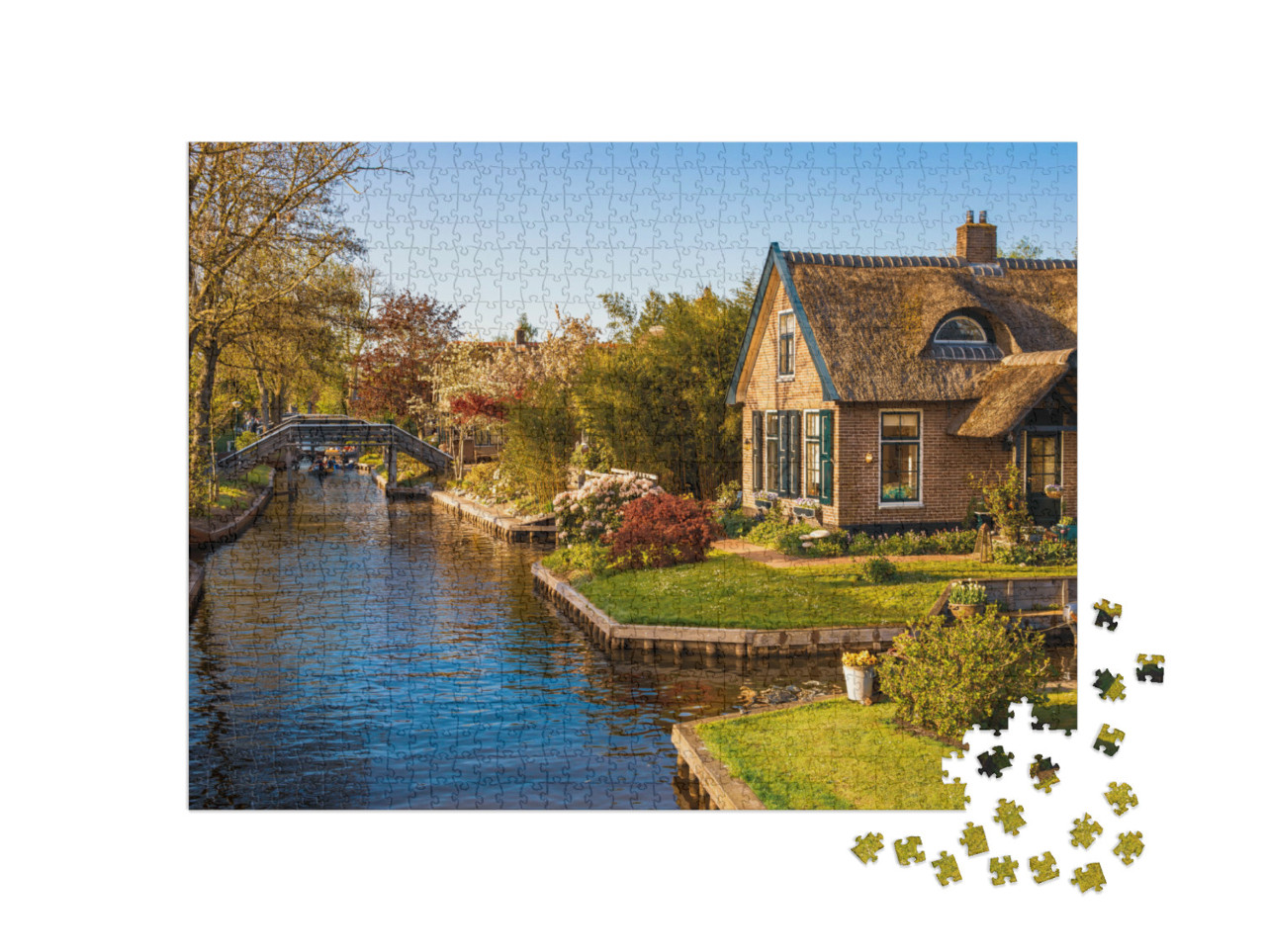 Puzzel 1000 stukjes „Prachtig landschap met grachten, boten en pittoreske huizen, Giethoorn“