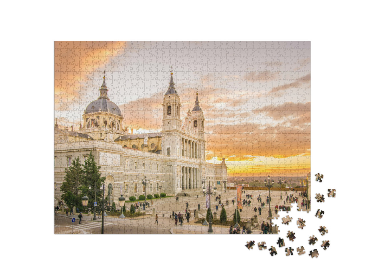 Puzzel 1000 stukjes „Veel moderne architectuur: Almudena kathedraal in Madrid, Spanje“