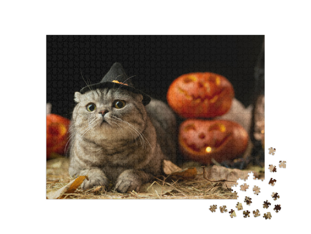 Puzzel 1000 stukjes „Halloween kat met hoed“