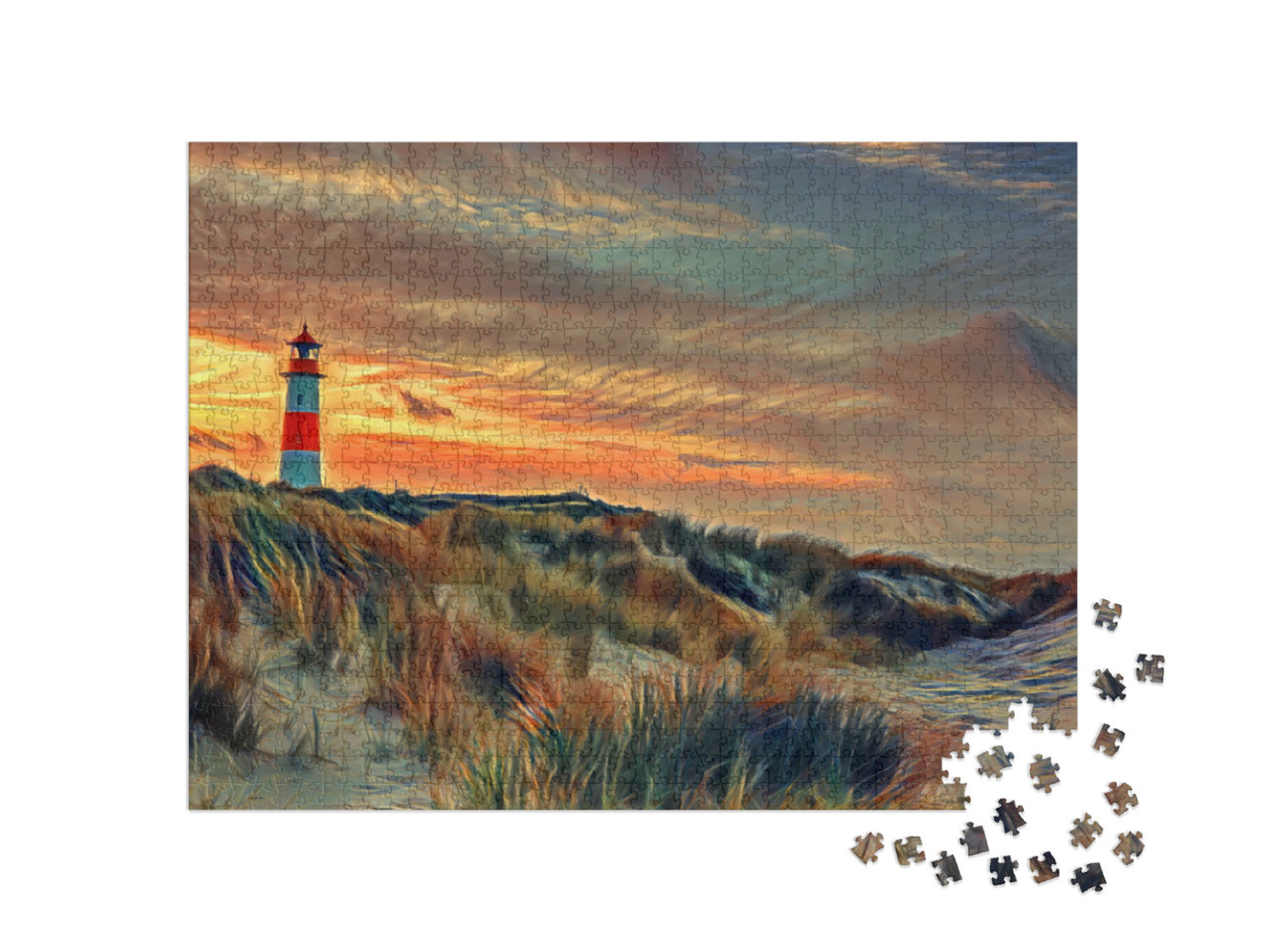 Puzzel 1000 stukjes „in de stijl van Edvard Munch, De schreeuw - Noordse vuurtoren op Sylt“