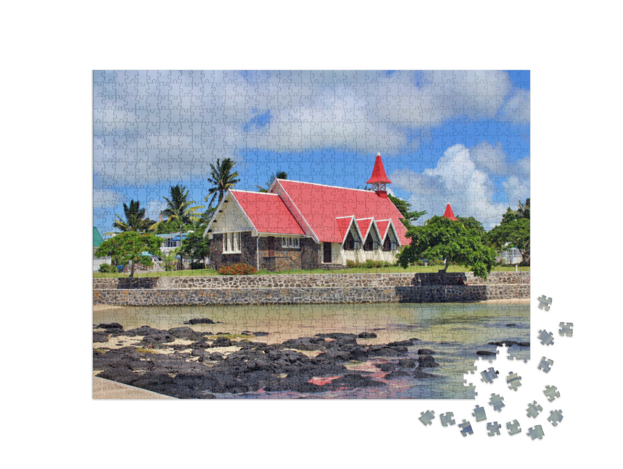 Puzzel 1000 stukjes „Idyllisch kerkje in Cap Malheureux, Mauritius“
