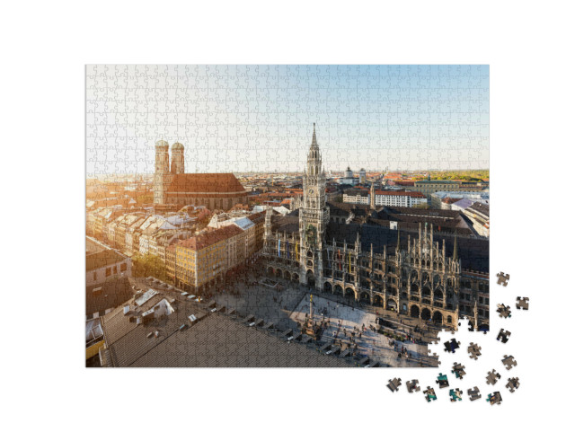 Puzzel 1000 stukjes „Luchtfoto: oude stadhuis en Marienplatz, München, Beieren“