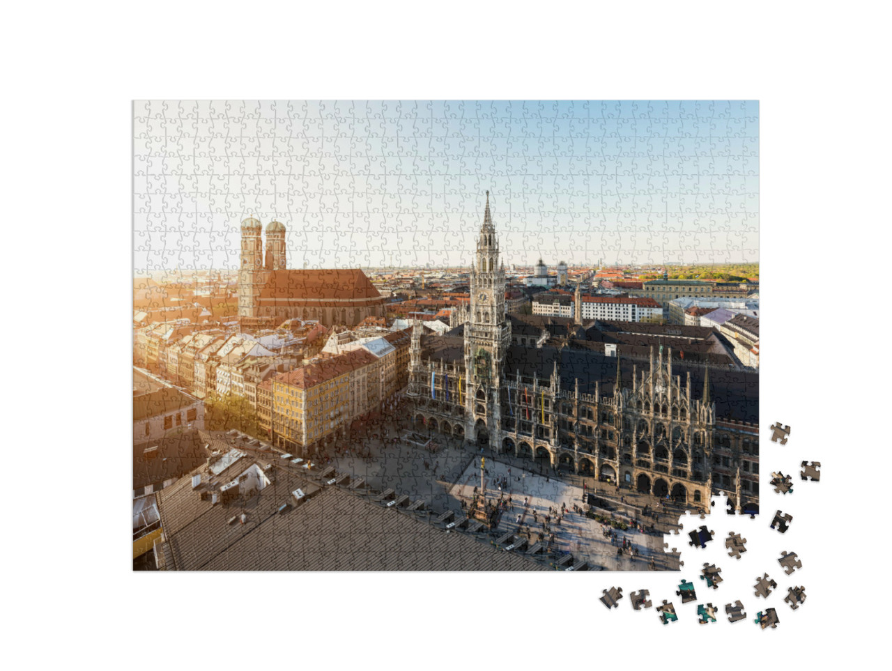 Puzzel 1000 stukjes „Luchtfoto: oude stadhuis en Marienplatz, München, Beieren“