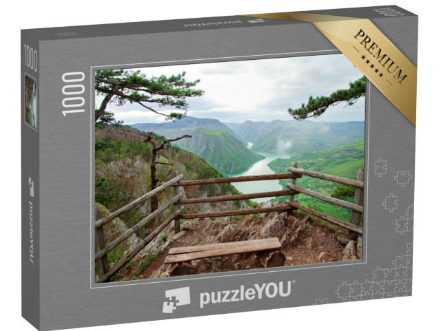 Puzzel 1000 stukjes „Landschap met rivier Drina, berg en meer in Servië“