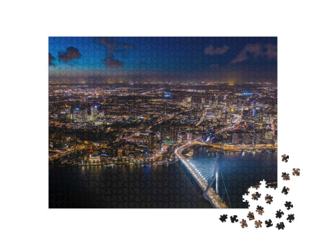 Puzzel 1000 stukjes „Stadsgezicht van Rotterdam bij nacht“