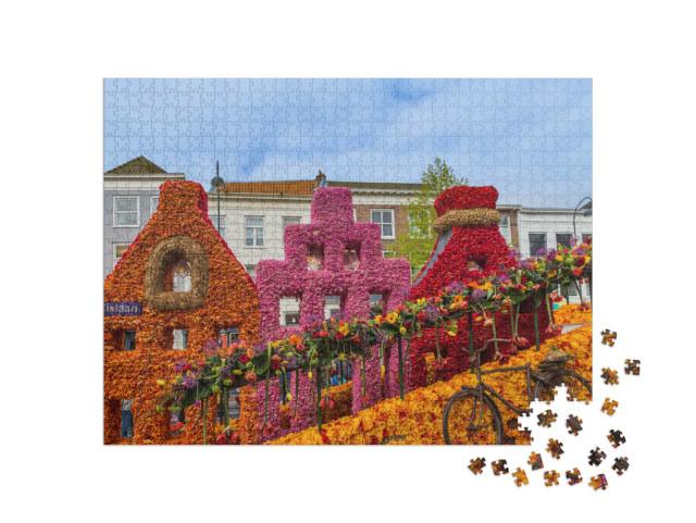 Puzzel 1000 stukjes „Standbeeld van tulpen bij het bloemencorso in Haarlem“