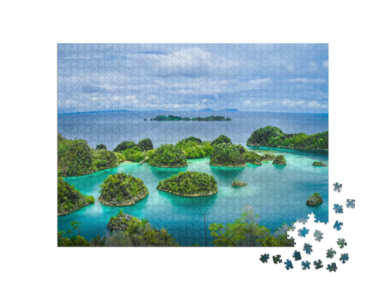Puzzel 1000 stukjes „Blauwe lagune met groene rotsen, Raja Ampat, West-Papoea, Indonesië“