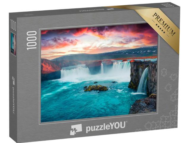 Puzzel 1000 stukjes „Een zomerochtend bij de Godafoss waterval in IJsland“