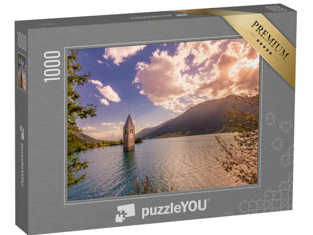 Puzzel 1000 stukjes „Verzonken klokkentoren in het meer van Reschen, Zuid-Tirol“