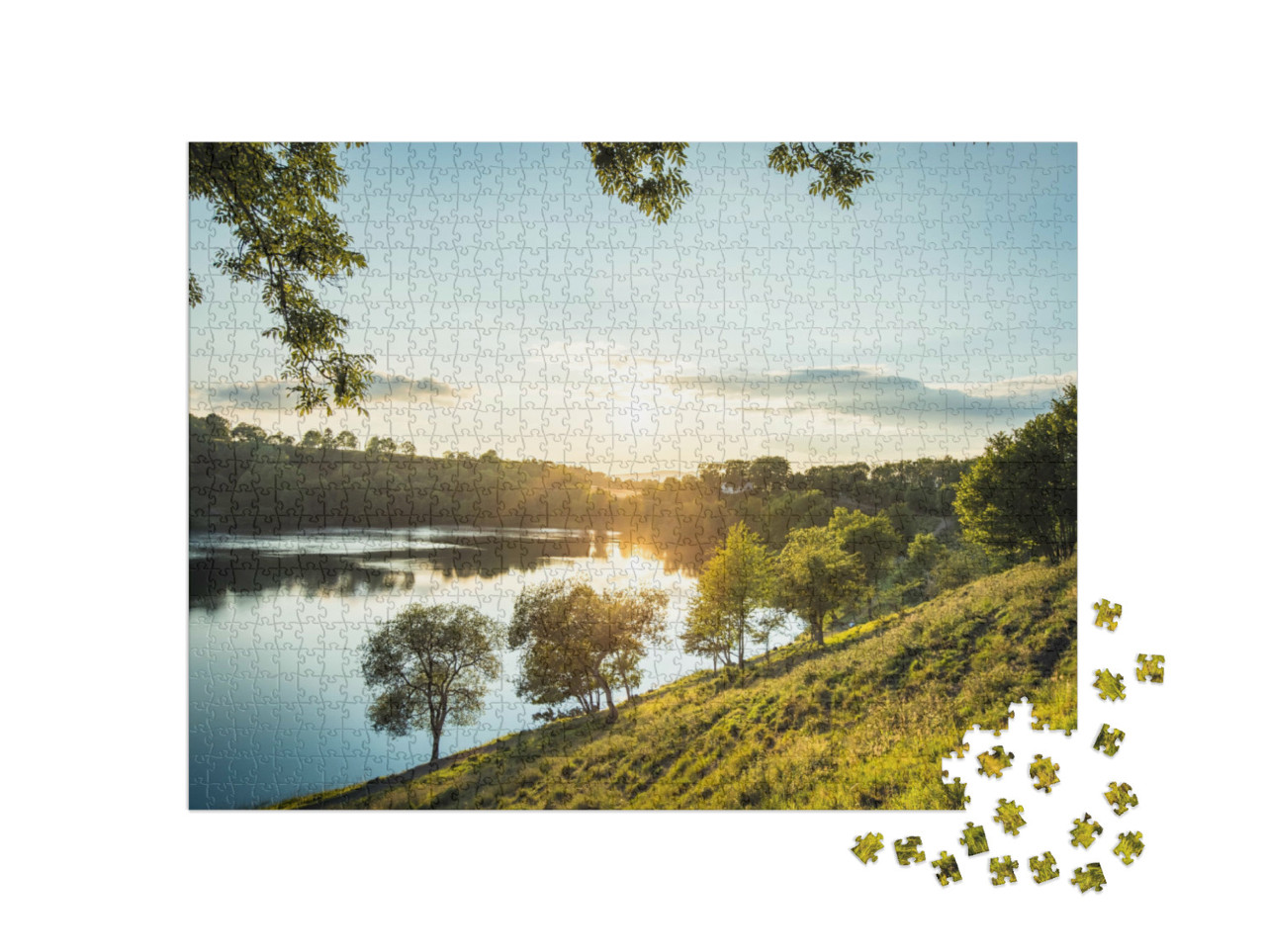 Puzzel 1000 stukjes „Avondsfeer op het Weinfelder Maar in de Eifel, Duitsland“