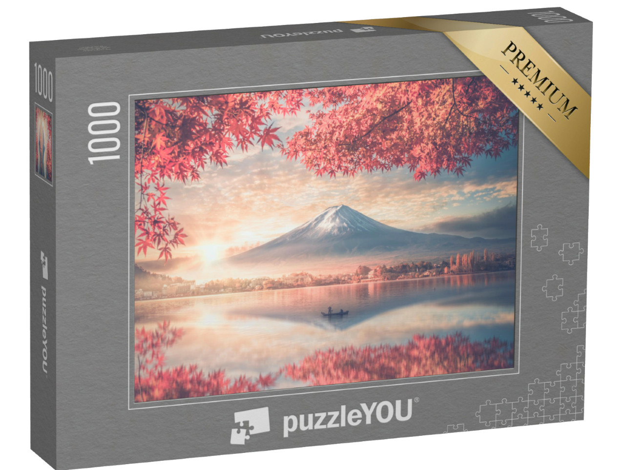 Puzzel 1000 stukjes „Fuji en het Kawaguchikomeer in de ochtendnevel, Japan“
