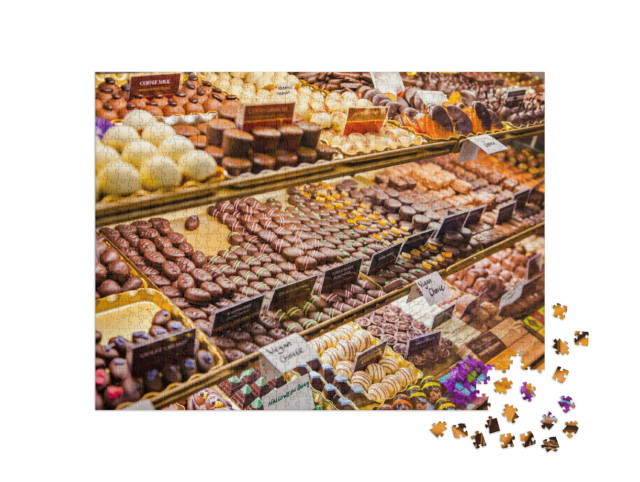 Puzzel 1000 stukjes „Verscheidenheid aan chocoladepralines op de Engelse markt, Ierland“
