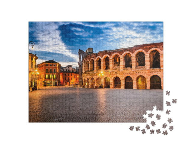 Puzzel 1000 stukjes „Betoverende zonsondergang boven het amfitheater in Verona, Italië“