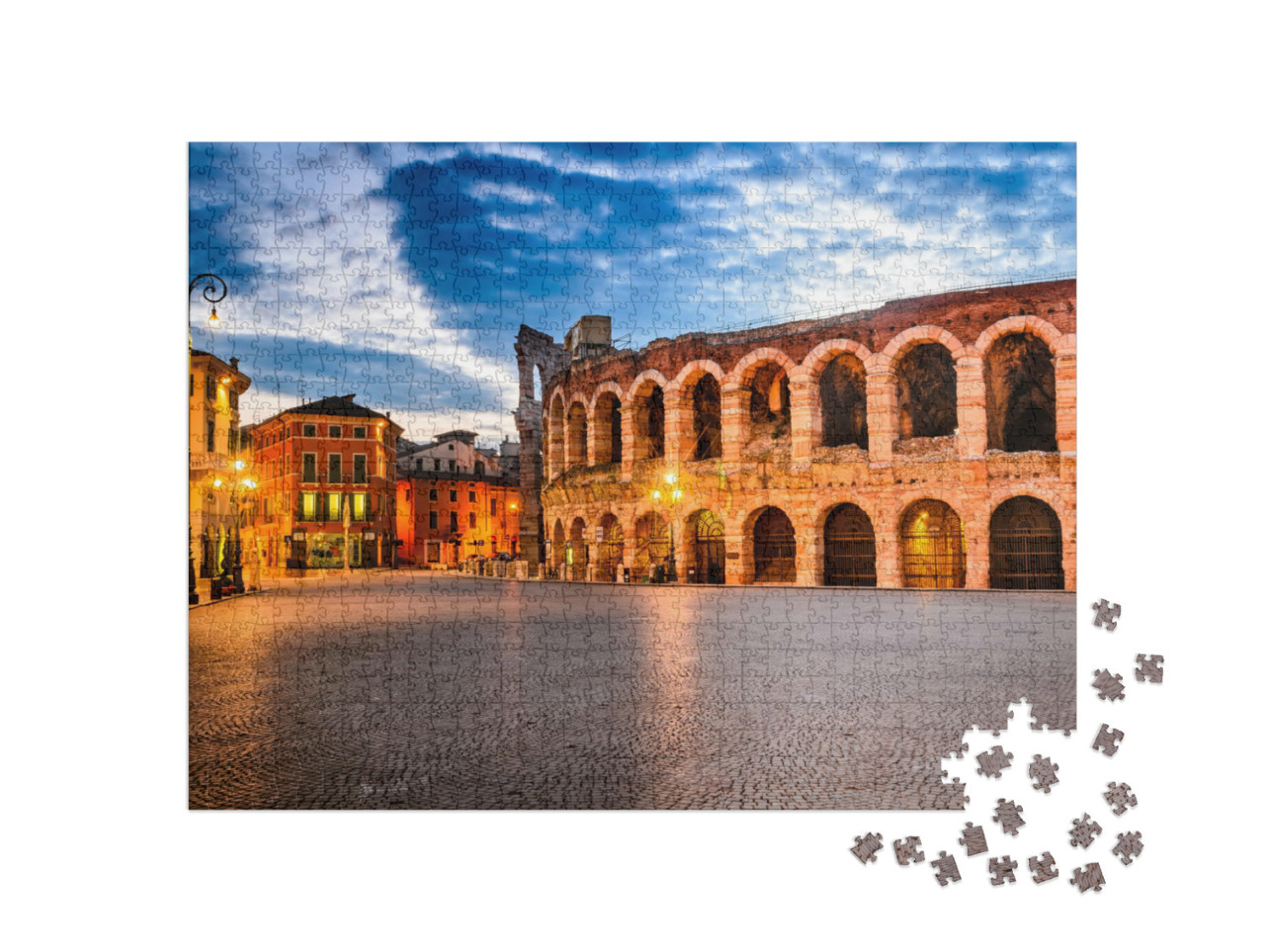 Puzzel 1000 stukjes „Betoverende zonsondergang boven het amfitheater in Verona, Italië“