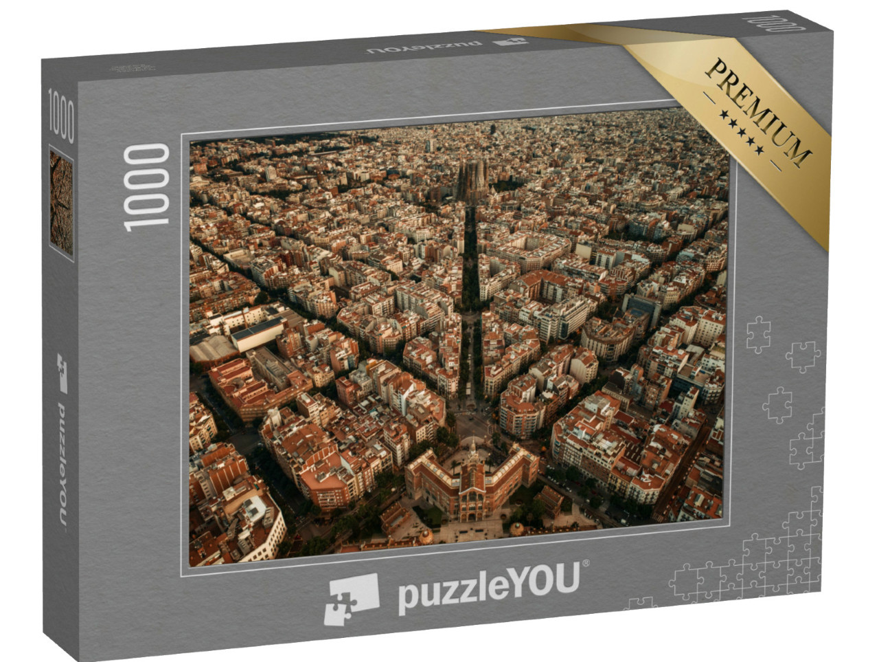 Puzzel 1000 stukjes „Luchtfoto van Barcelona: straten van de stad, Spanje“
