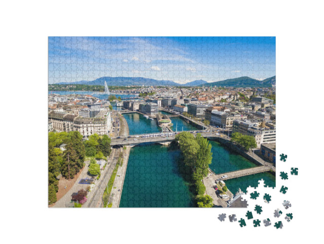 Puzzel 1000 stukjes „Meer van Genève en Genève in Zwitserland“