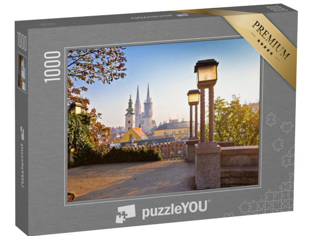 Puzzel 1000 stukjes „Torens van Zagreb bij zonsopgang, Kroatië“