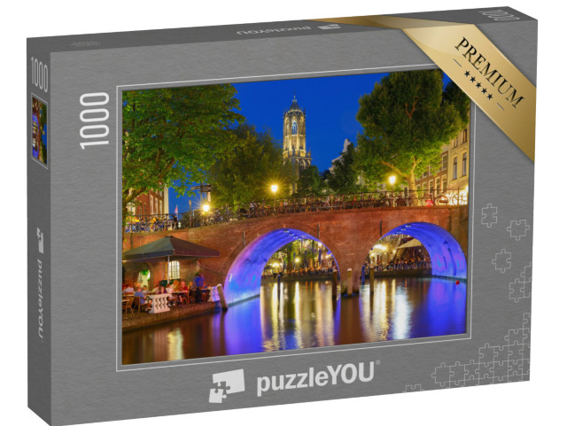 Puzzel 1000 stukjes „Domtoren en gracht in het blauwe uur, Utrecht, Nederland“