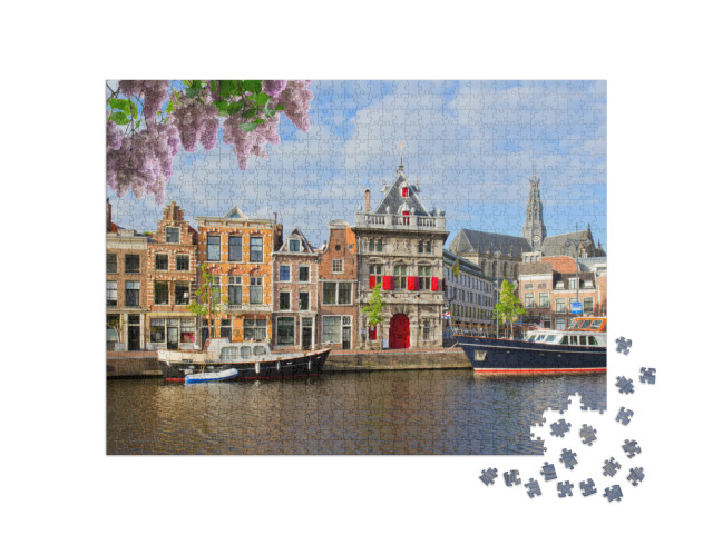 Puzzel 1000 stukjes „Gracht met historische huizen in oud Haarlem“