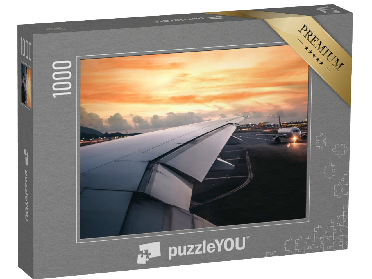 Puzzel 1000 stukjes „Zonsondergang op het vliegveld“