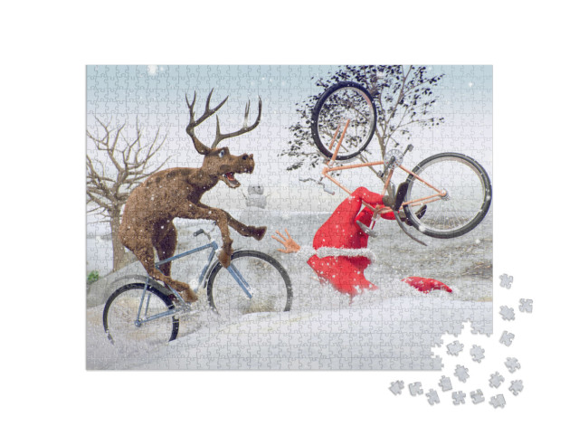 Puzzel 1000 stukjes „Digitale kunst: fietsongeluk van de kerstman“