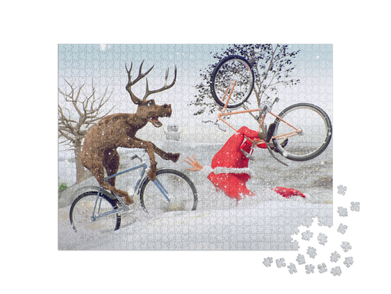 Puzzel 1000 stukjes „Digitale kunst: fietsongeluk van de kerstman“