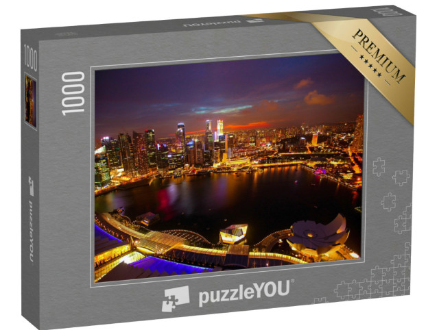 Puzzel 1000 stukjes „Nachtpanorama van Singapore vanaf het dak van het Marina Bay Hotel“