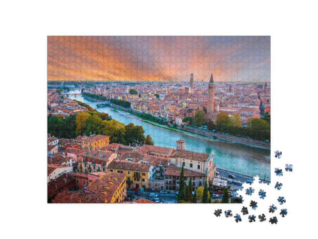 Puzzel 1000 stukjes „Kleurrijke zonsondergang boven Verona, Italië“