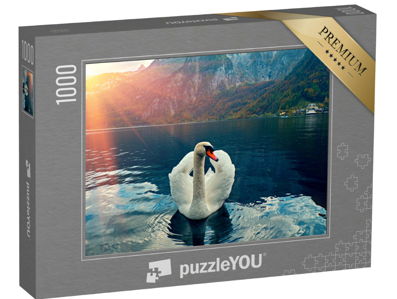 Puzzel 1000 stukjes „Majestueuze zwaan in het Hallstadt meer, Oostenrijk“