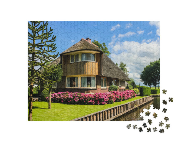 Puzzel 1000 stukjes „Het huis en de tuin van Giethoorn, Nederland“