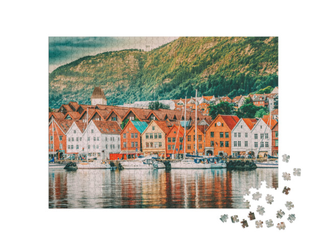 Puzzel 1000 stukjes „De historische huizen in Bergen, Noorwegen, UNESCO werelderfgoed“