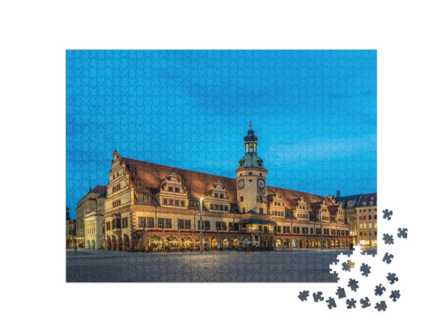 Puzzel 1000 stukjes „Oude stadhuis op het blauwe uur, Leipzig, Duitsland“