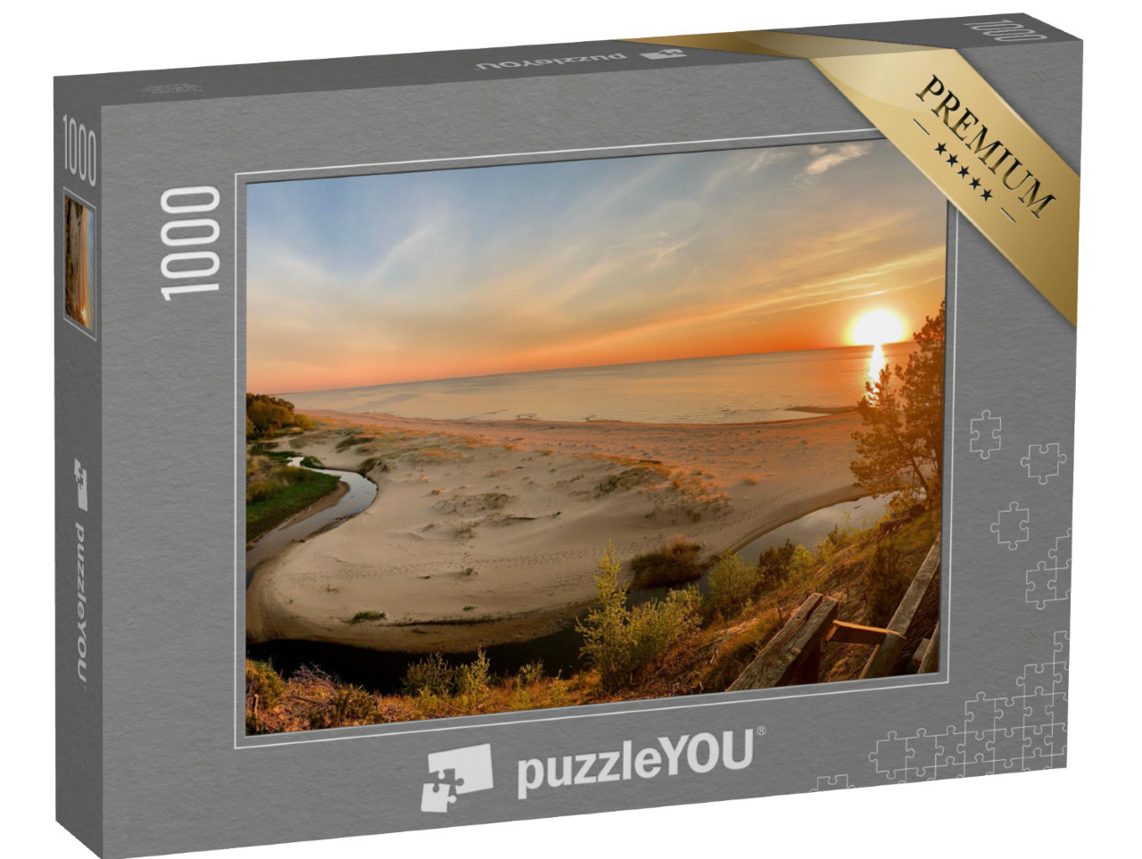 Puzzel 1000 stukjes „Panoramisch uitzicht op de Baltische Zee en het strand bij zonsondergang, Saulkrasti, Letland“
