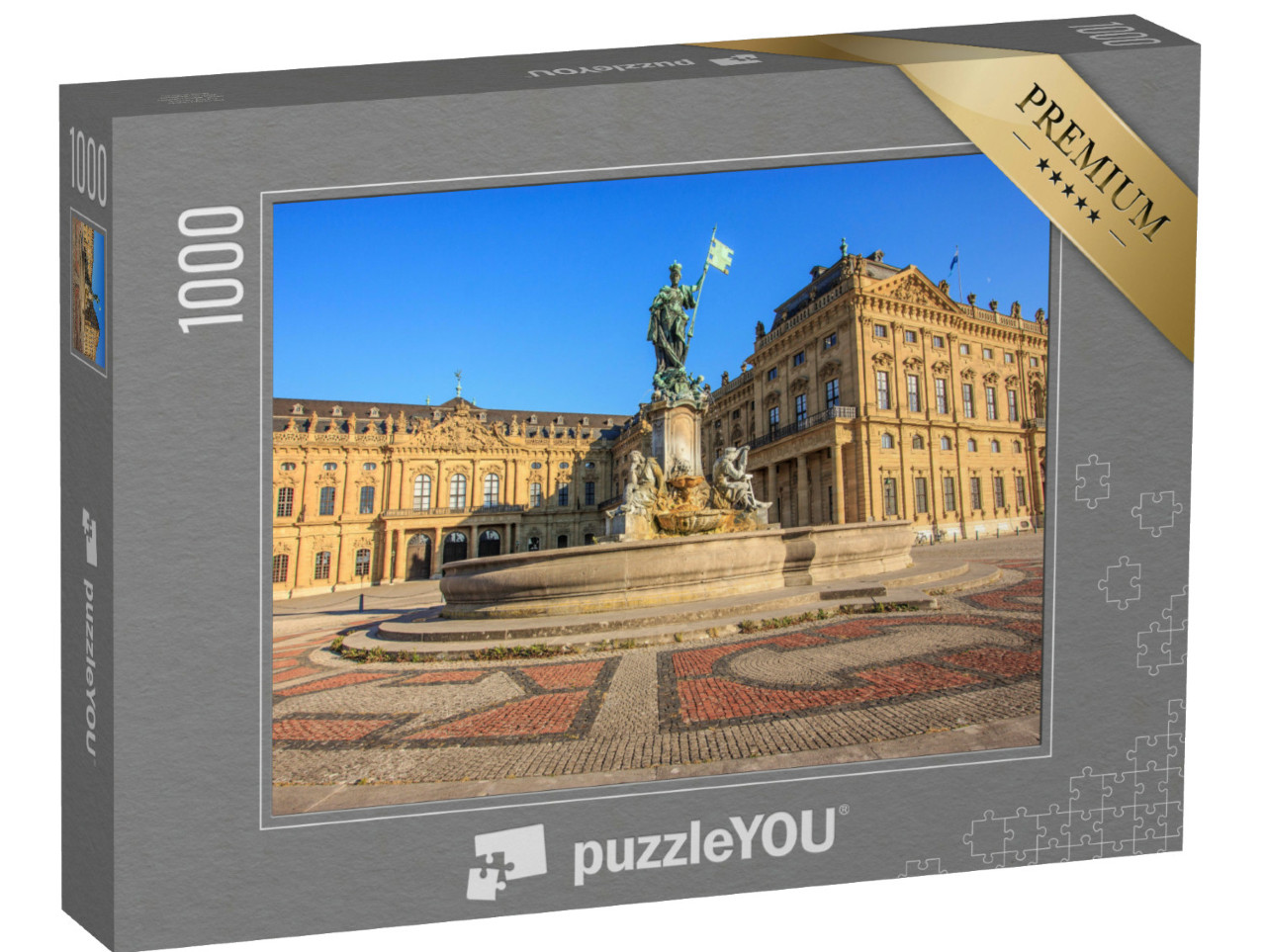 Puzzel 1000 stukjes „Frankonia fontein en de gevel van de Residentie Würzburg“