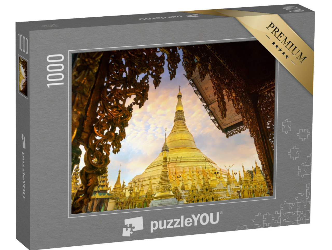 Puzzel 1000 stukjes „Shwedagon Pagode overspoeld met gouden licht in Yangon, Myanmar“