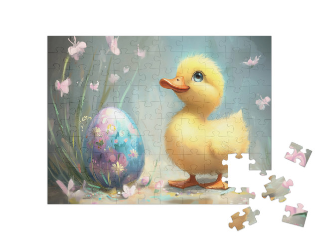 Puzzel 100 stukjes „Het eendje heeft een paasei gevonden“