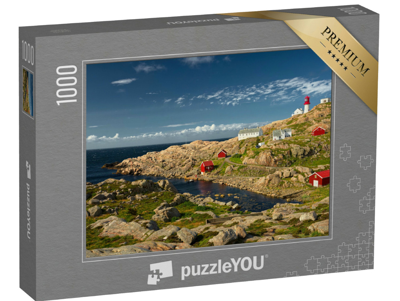 Puzzel 1000 stukjes „Vuurtoren aan de rand van de rotskust, Zuid-Noorwegen“
