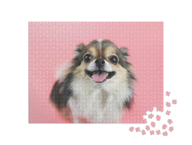 Puzzel 1000 stukjes „Chihuahua met lang haar en roze tong“