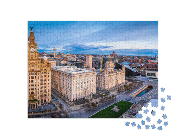 Puzzel 1000 stukjes „Luchtfoto van de stad Liverpool, Engeland“