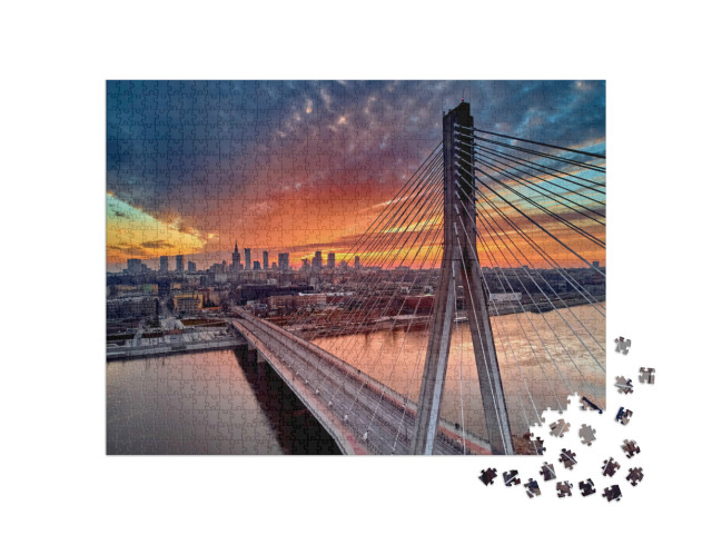Puzzel 1000 stukjes „Zonsondergang boven het centrum van Warschau, Polen“